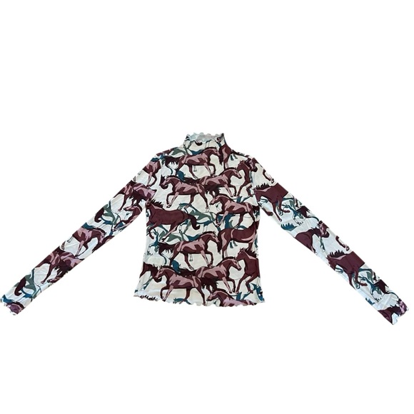 NEW blue b Cream Purple Pink Mauve & Teal Green Horse Theme Mesh Sheer Shirt S L - Picture 3 of 3